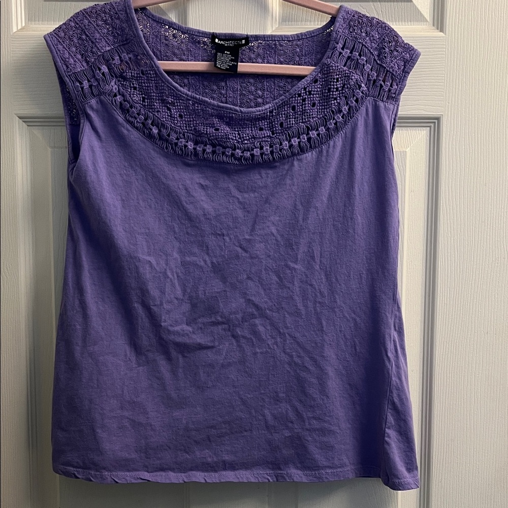 Architect Petites Purple Crochet Accent Sleeveless Blouse Petite Medium